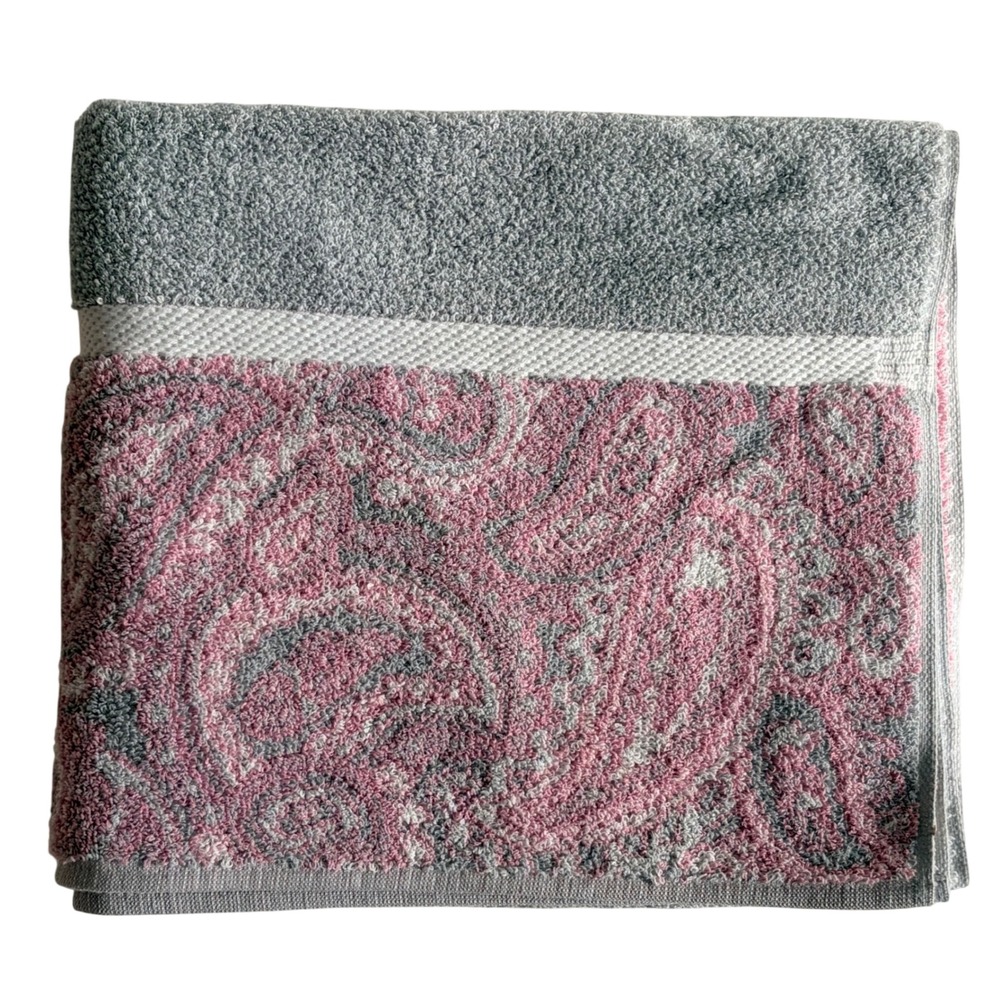 Royal Velvet Fieldcrest Paisley Bath Towel 49x27.5 Pink Grey 100% Cotton VTG USA